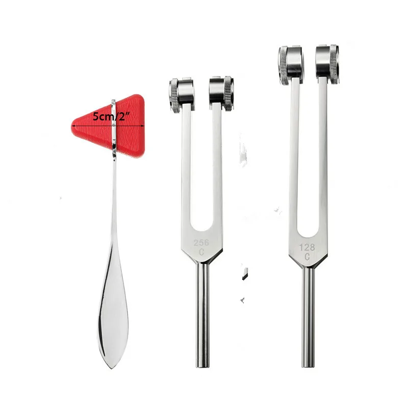 

128Hz 256Hz Medical Neurological Tuning Fork Set With Triangle Percussion Hammer For Sound Healing Therapy Aluminum Alloy