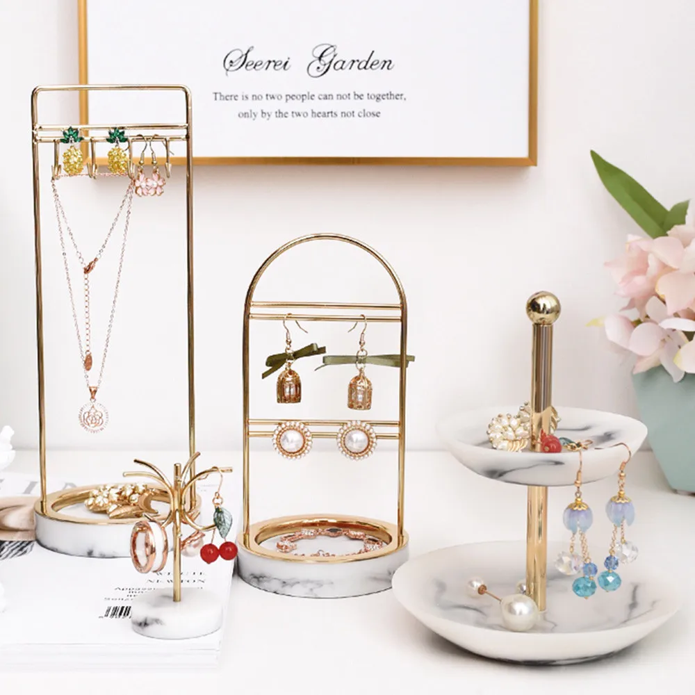 Скандинавская Изысканная Золотая Подставка для ювелирных изделий с мраморной