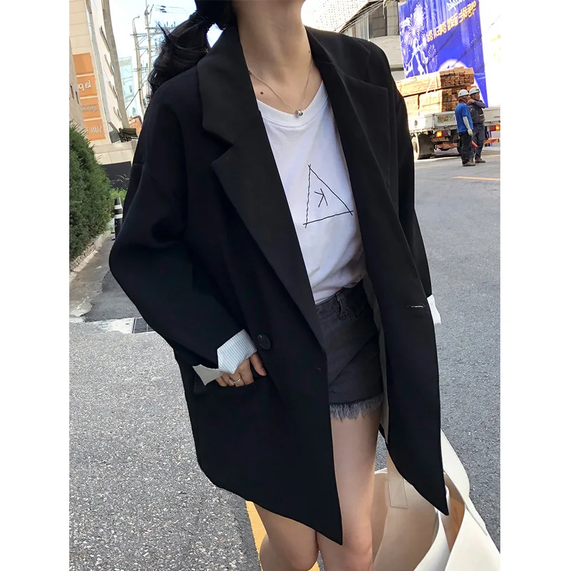 

Black And White with Pattern-Style Suit Jacket Women's Spring And Autumn Mid-length 2018 New Style Korean-style Casual Thin CHIC