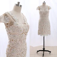 Платье-карандаш цвета шампанского с круглым вырезом длиной до колена, короткое платье из тюля с кристаллами для выпускного вечера L 265800 распродажа