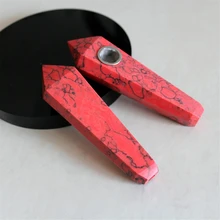 

1pc Artificial Red Turquoise Smoking Pipe Point Wand Healing Energy Cristals Reiki Gemstone with Free 1 Brush+1 Metal Filter