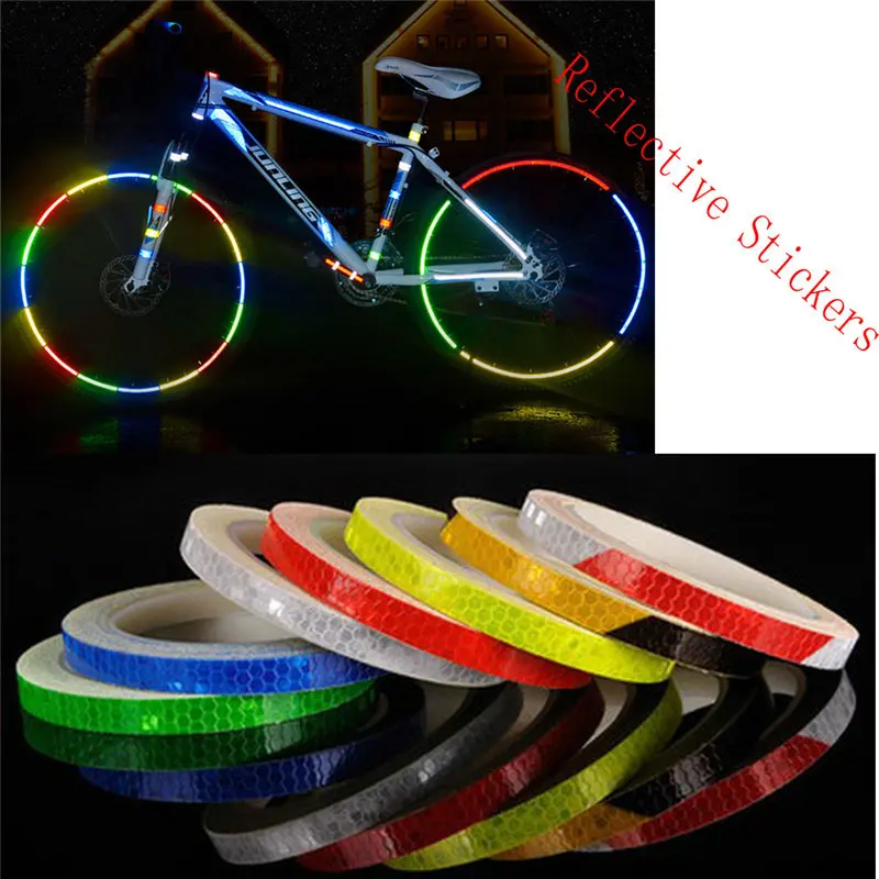 

1cm*8m Reflective Stickers Motorcycle Bicycle Reflector Bike Cycling Security Wheel Rim Decal Tape Fluorescent Waterproof 6
