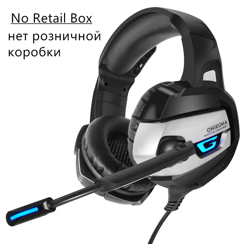 Gray no Retail Box Игровая гарнитура ONIKUMA K5 PS4 розовый объемный звук бас наушники для ПК с микрофоном светодиодный свет для Xbox One/телефона/ноутбука планшета геймера - Цвет: Gray no Retail Box
