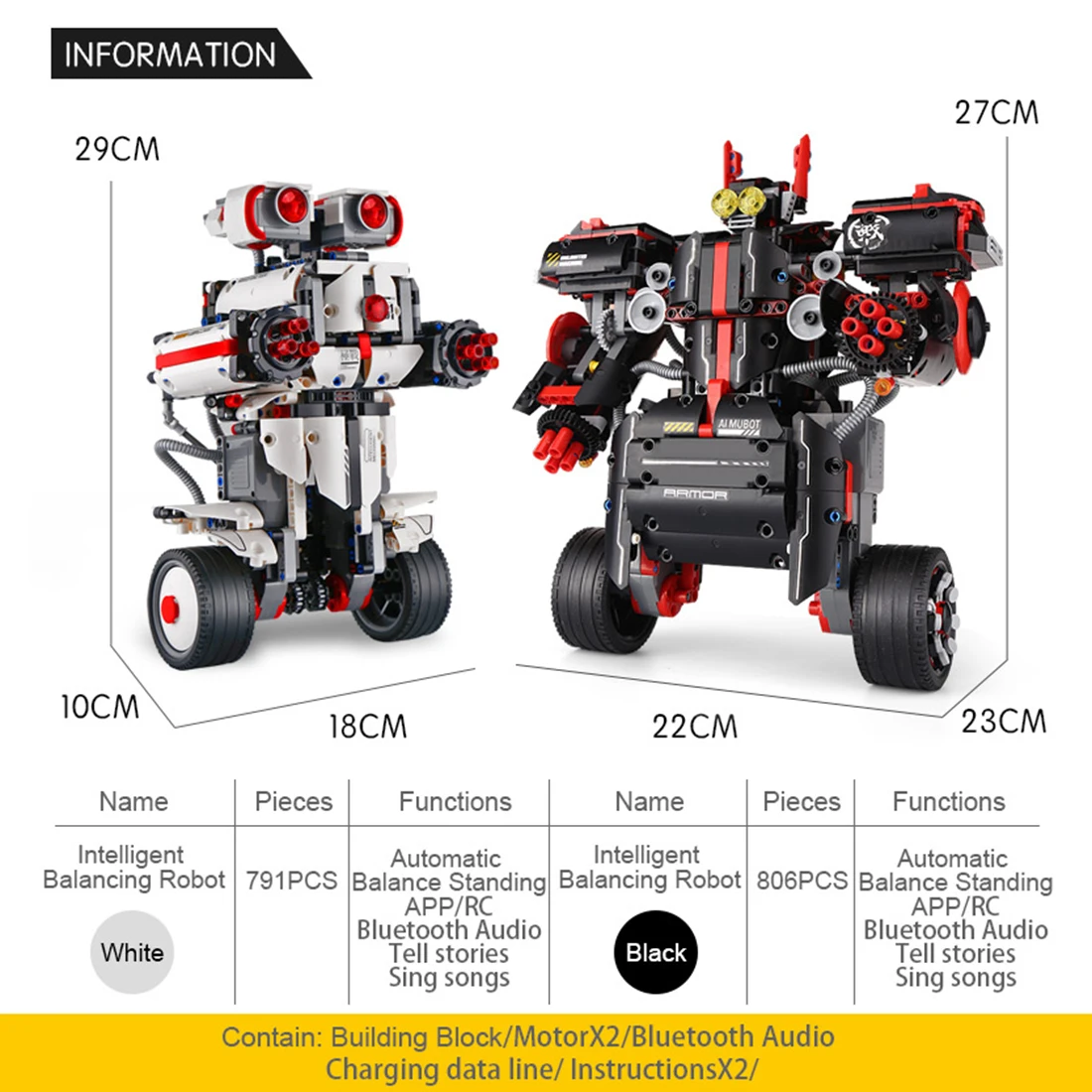 806Pcs APP Controlled RC Balanced Programming Robot Building Kit - Black
