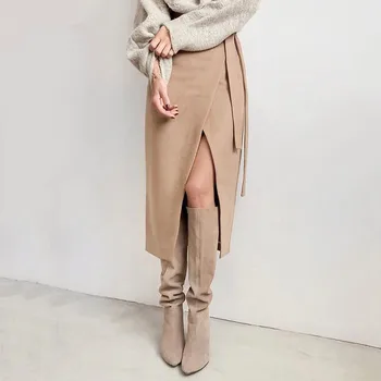

Long Skirt Women Autumn Winter Casual Wrap Skirt Lace Up Women High Waist Midi Skirt