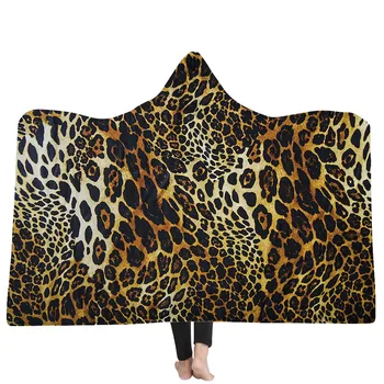 

Cheetah Tiger Pattern Printed Plush Hooded Blanket For Adults Kid Warm Home Sofa Wearable Double layer Fleece Throw Blankets
