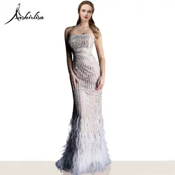 Anshirlisa вечернее платье длинное Русалка без бретелек Роскошные бисером перо вечерние блестящее элегантное платье для выпускного блестящее