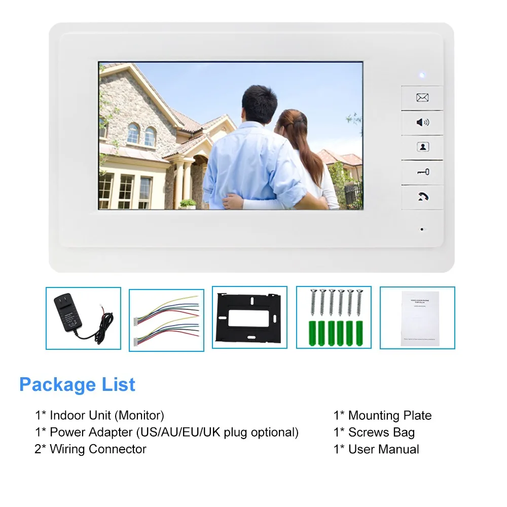 Wired Video Doorbell Intercom Indoor Monitor 7 inch Color TFT-LCD Screen 12/25 Ringtone Two-way Audio Door Phone Panel for Home video intercom station