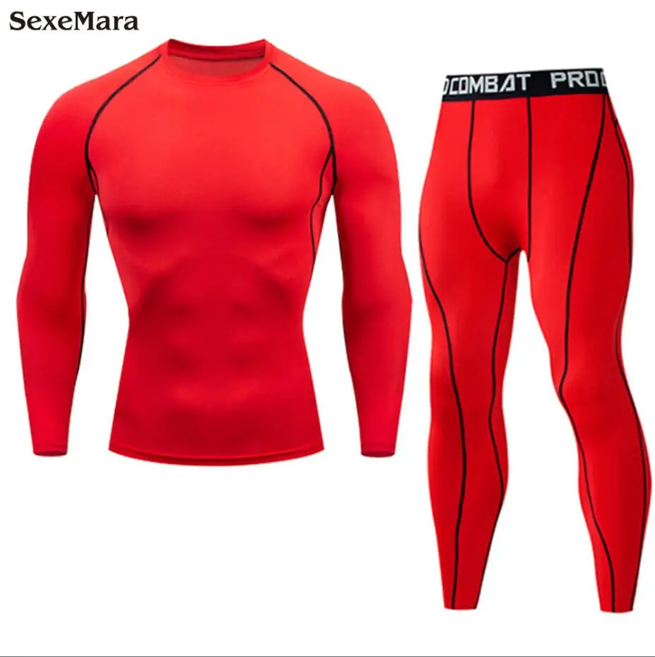 Мужские боксерские шорты MMA компрессионные штаны Рашгард фитнес с длинными рукавами базовый слой кожи туго мужская спортивная одежда - Цвет: Sets