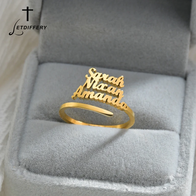 Letdiffery-Anillos personalizados de acero inoxidable para la familia, joyería para parejas, regalos para papá, mamá