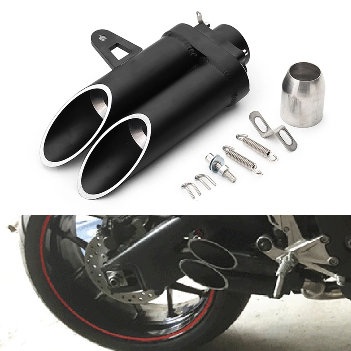 51mm Motorcycle Motocross Dual outlet Holes Universal Exhaust Pipe