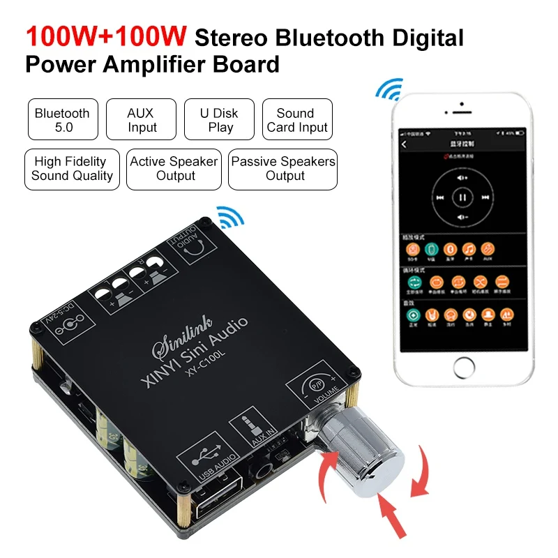 Плата цифрового усилителя мощности Bluetooth 5 0 2*100 Вт AUX TPA3116 2 каналов стерео домашняя