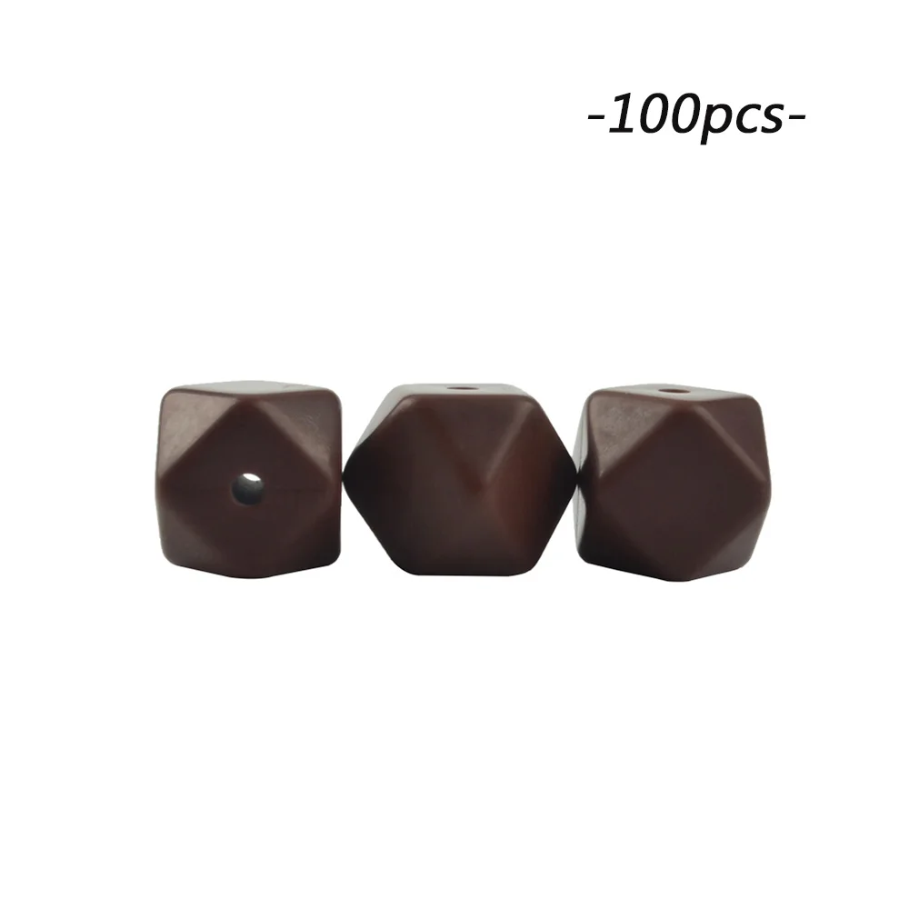LOFCA 100 шт мини шестигранные силиконовые бусины 14 мм детский прорезыватель BPA Бесплатные ожерелья своими руками пустышки цепи Прорезыватели для зубов - Цвет: chocolate