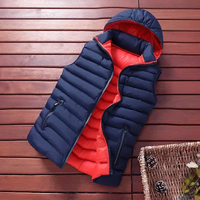 blue orange ZOGAA M-8XL, мужская зимняя куртка без рукавов, мужская хлопковая стеганая парка, жилет, теплое толстое пальто с капюшоном, мужской пуховый жилет, мужской жилет - Цвет: blue orange