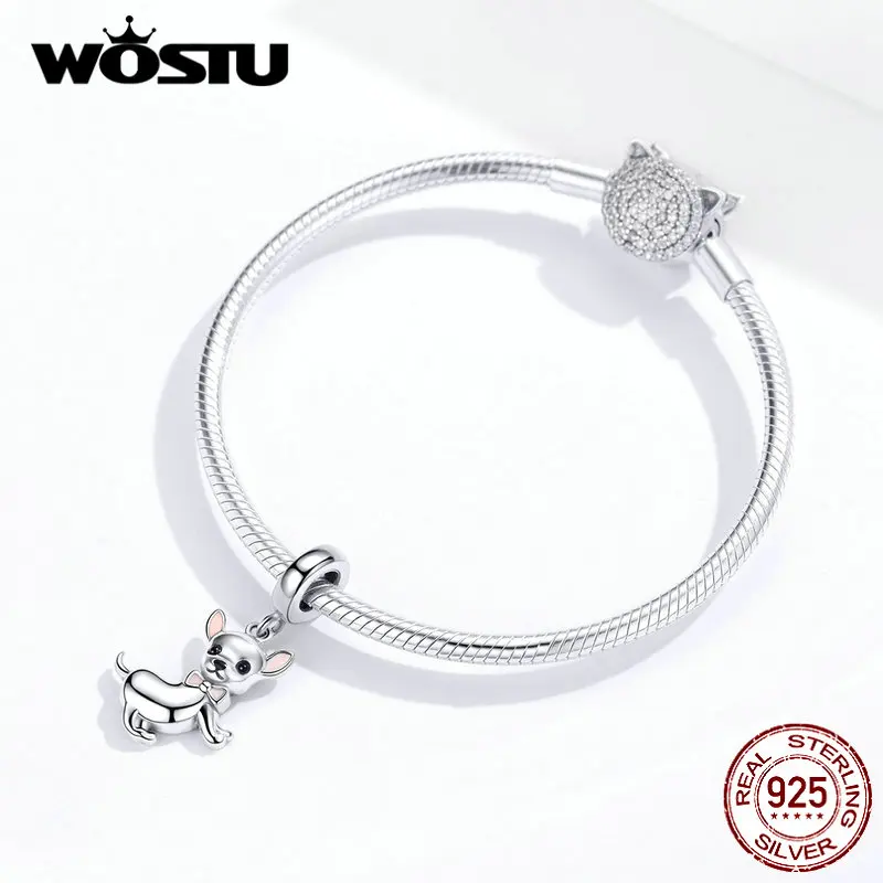 WOSTU подлинный 925 пробы Серебряный браслет для собаки чихуахуа оригинальный DIY