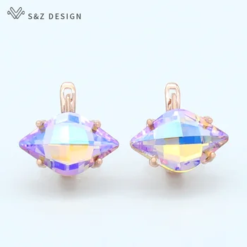

S&Z DESIGN Luxury Horse Eye Crystal Dangle Earrings 585 Rose Gold Large Crystal Earrings For Women 2020 Wedding Jewelry Gift