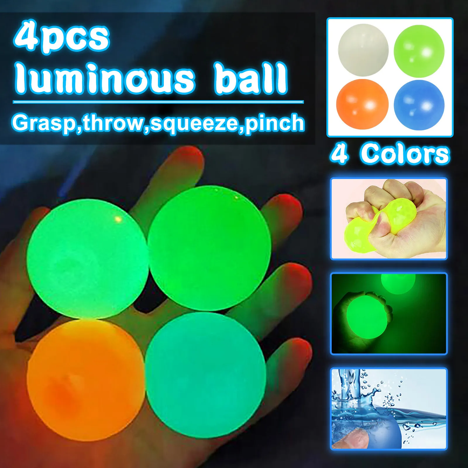 1 4pc Stick Wall Ball Glowing Globbles Squash Sticky Target Balls Decompression Throw Fidget Toy Kids Gift Novelty Stress Balls Toy Balls Aliexpress