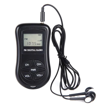 

Mini Earphones LCD Display Portable Pocket Receiver Radio Black FM Handheld Battery Powered Stereo Digital ABS