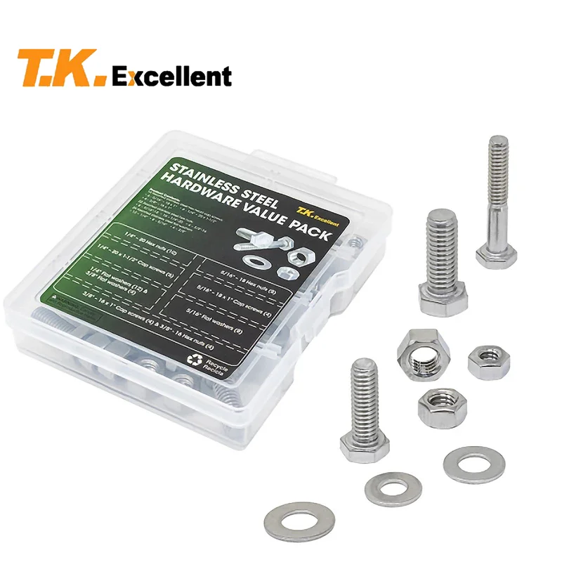Stainless Steel Hex Bolt and Hex Nut and Flat Washer Assortment Kit,60