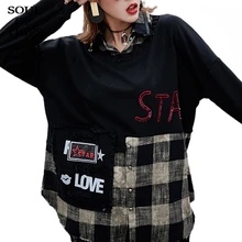 Alma de tigre 2019 nueva moda Coreana de otoño señoras Vintage Plaid Camisas de mujer blusas de Patchwork de lujo bordado de algodón