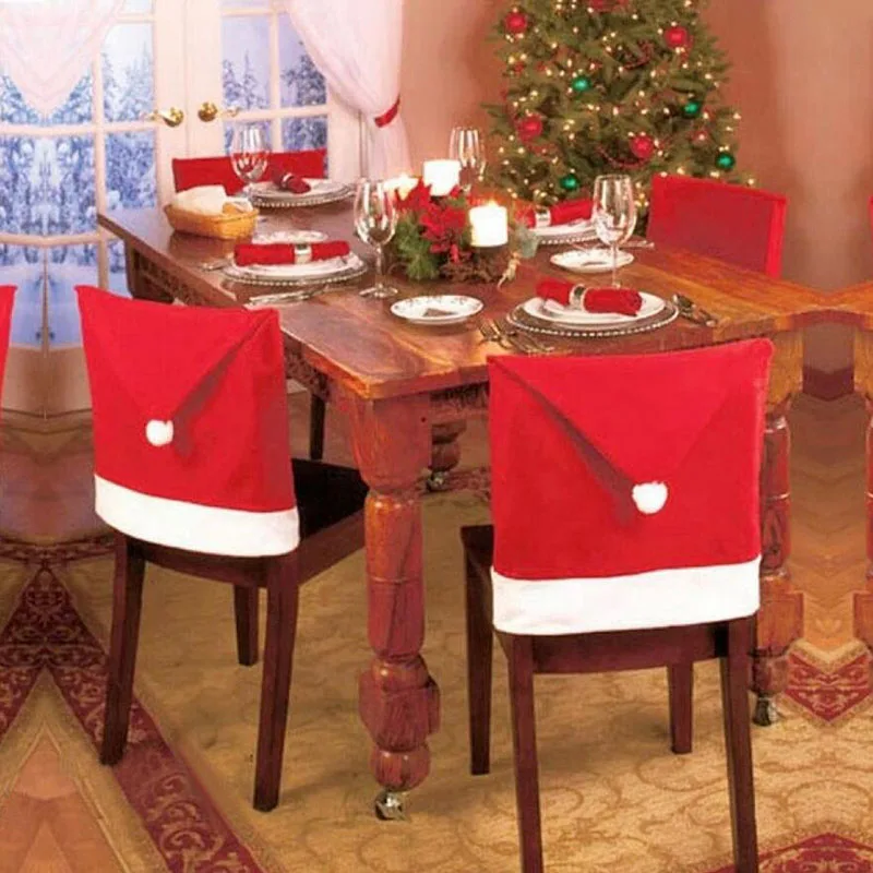 1/2/4/6/8Pc Christmas Chair Cover Cap Non-woven Dinner Table Red Hat Chair Back Cover Navidad Xmas Christmas Decoration For Home