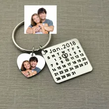 Персонализированный календарь фото брелок, пользовательская ключевая цепочка изображений, свадебный подарок для пар, рождественский подарок для Него