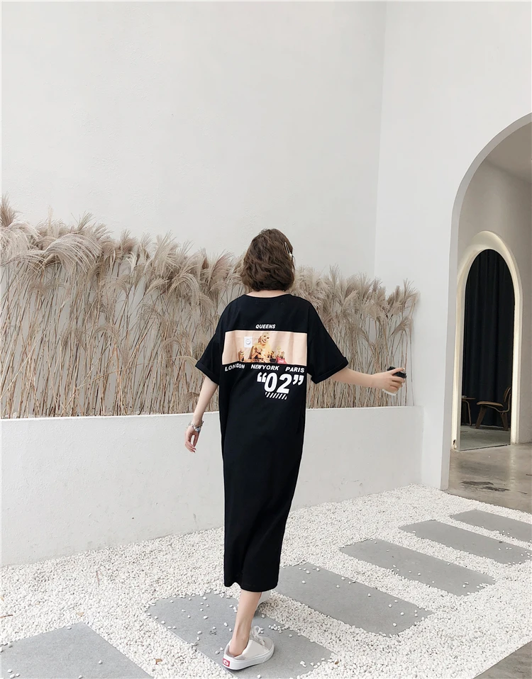 2020 new fashion graphic Print long shirts dress  Womens Short-Sleeve streetwear Fall cotton Dress jurk dames