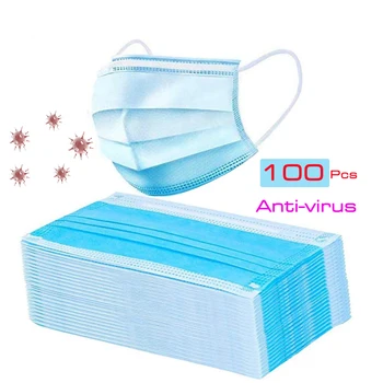 

100Pcs Unisex Non-woven Anti-dust Face Mouth Mask Disposable 3 Layers Health Care PM2.5 White Anti-viru Facial Protective Masks