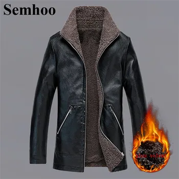 

Mens Jackets And Coats Casual Fashion Plus Velvet Thick Warm Leather Jacket Fleece Lined Long PU Parkas Loose Lapel Men Clothing