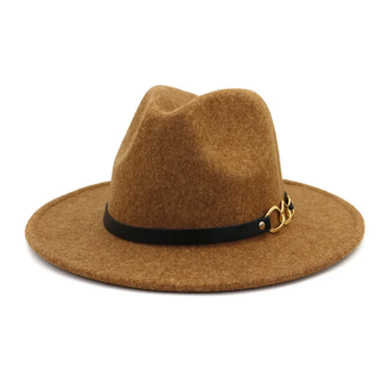 

wool fedora hats men women solid wide brim band belt luxury felted wool hats formal dress wedding panama chain women winter hats