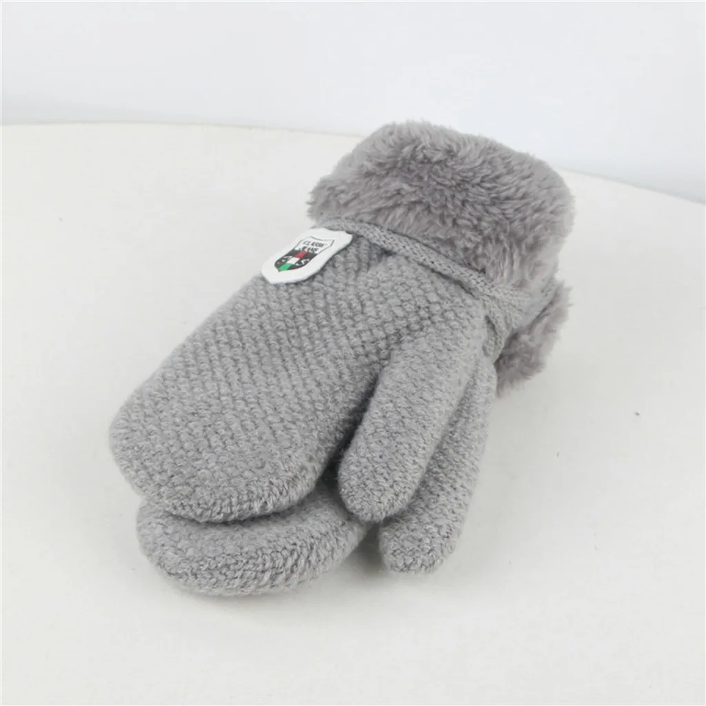 Feitong полный палец зимние светящиеся дети держать теплое зимнее вязание утолщение и меха Вязаная перчатка - Цвет: Gray