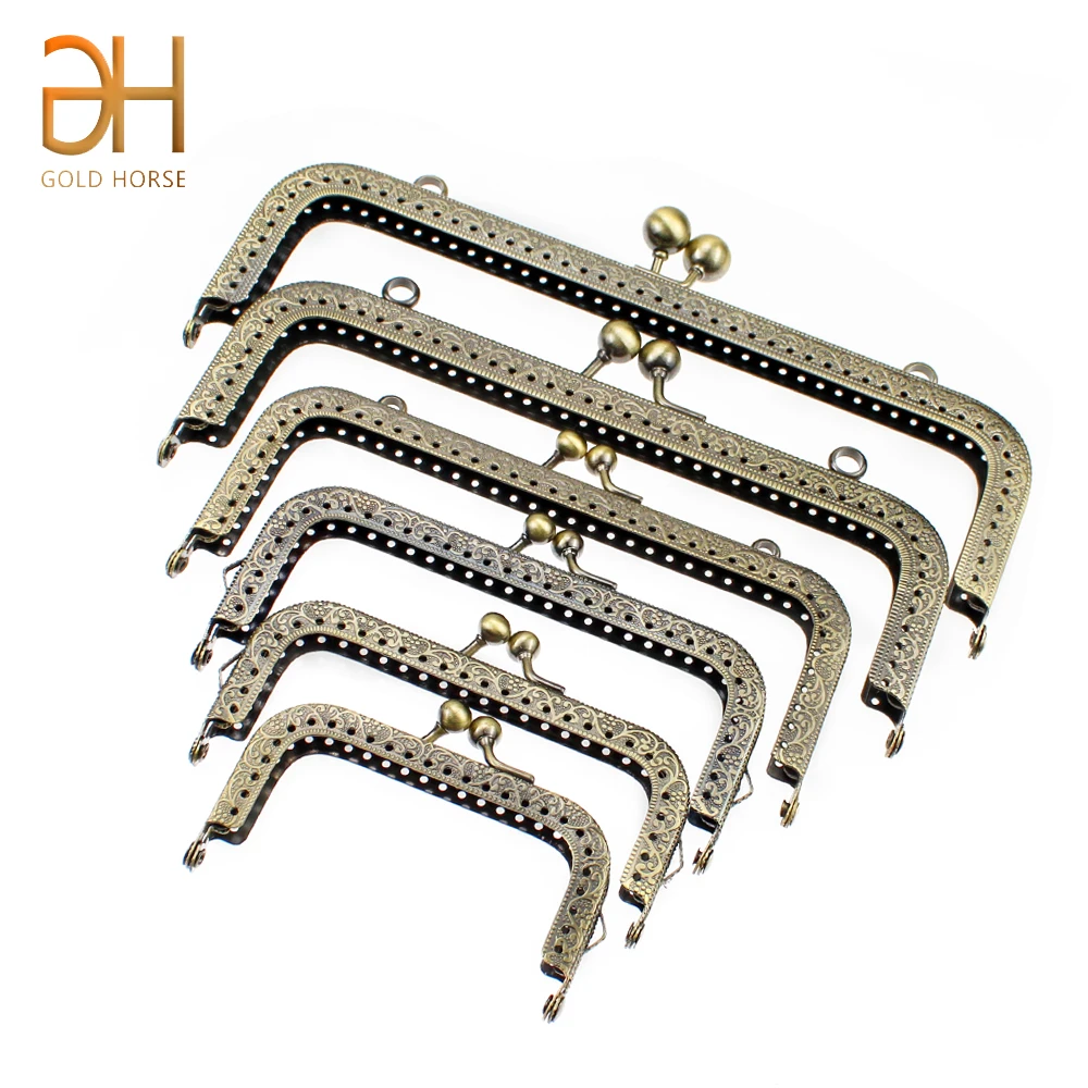 8.5/10.5/12.5/15/18/20.5CM Rectangle Embossing Alloy Metal Kiss Purse Frame Durable Bronze Sewing Clasp For Bag Purse Accessorie