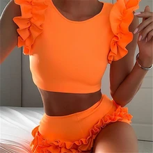 Ruffles Swimsuit Women Sexy Swimwear Summer Bathing Suits Solid High Waist Bikinis Brazilian Retro Women Swimming Wear Summer Ruffles Swimsuit Women Sexy Swimwear Summer Bathing Suits Solid High Waist Bikinis Brazilian Retro Women Swimming Wear Summer