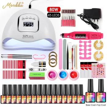 

MORDDA Manicure Set Soak Off Gel Nail Polish Kits UV Led Lamp Electric Nail Drill For Home Use Handle Nail Art Design Tools Set