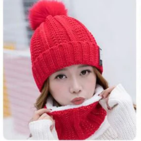 Хаки Теплая зимняя вязаная шапка skullies beanies, женская брендовая Высококачественная зимняя женская Лыжная шерстяная меховая шапка с помпонами, вязаный шарф - Цвет: Хаки