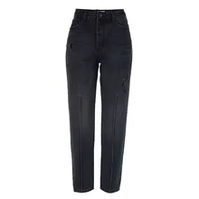 Женская мода Cotoon Высокая талия Удобные Свободные простроченные и потертые рваные джинсы для женщин рваные прямые джинсовые брюки