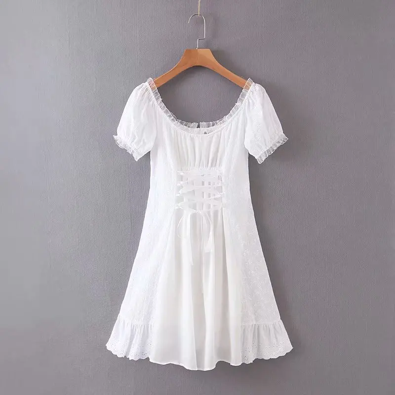 

Years Popular Skirt Retro Elegant Platycodon Grandiflorum White Dress French Waist Hugging Slimming Fairy Immortal MORI Series