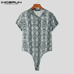 Stylish New Men's Casual All-match Simple Onesies Sexy Leisure Leopard Print Rompers Short Sleeve Bodysuits S-5XL 2021 INCERUN