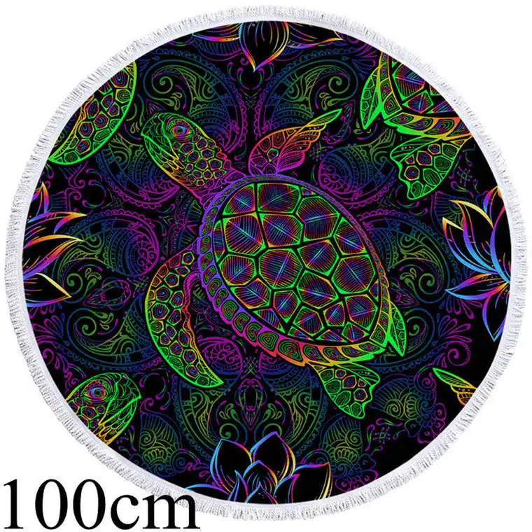 003 Towel 100cm Постельные принадлежности Outlet Черепашки богемный кисточкой гобелен цветок круглый пляжное полотенце большой для взрослых микрофибра Toalla одеяло черепаха коврик - Цвет: 003 Towel 100cm