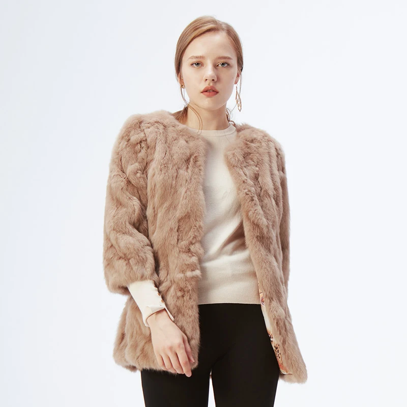 

Ethel Anderson Full Pelt Rex Rabbit Fur Coat Classic O-Neck Design Women's Rex Rabbit Fur Coat Genuine Fur Jacket