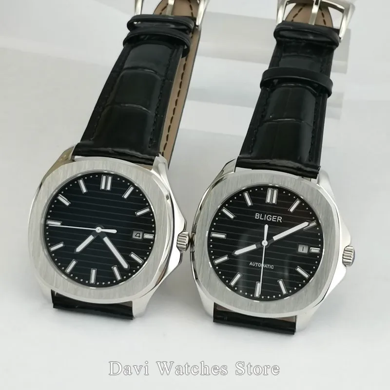

40mm Bliger/Sterile Watch Clock Man Black Dial Date Sapphire Glass Automatic Mens Square Watch