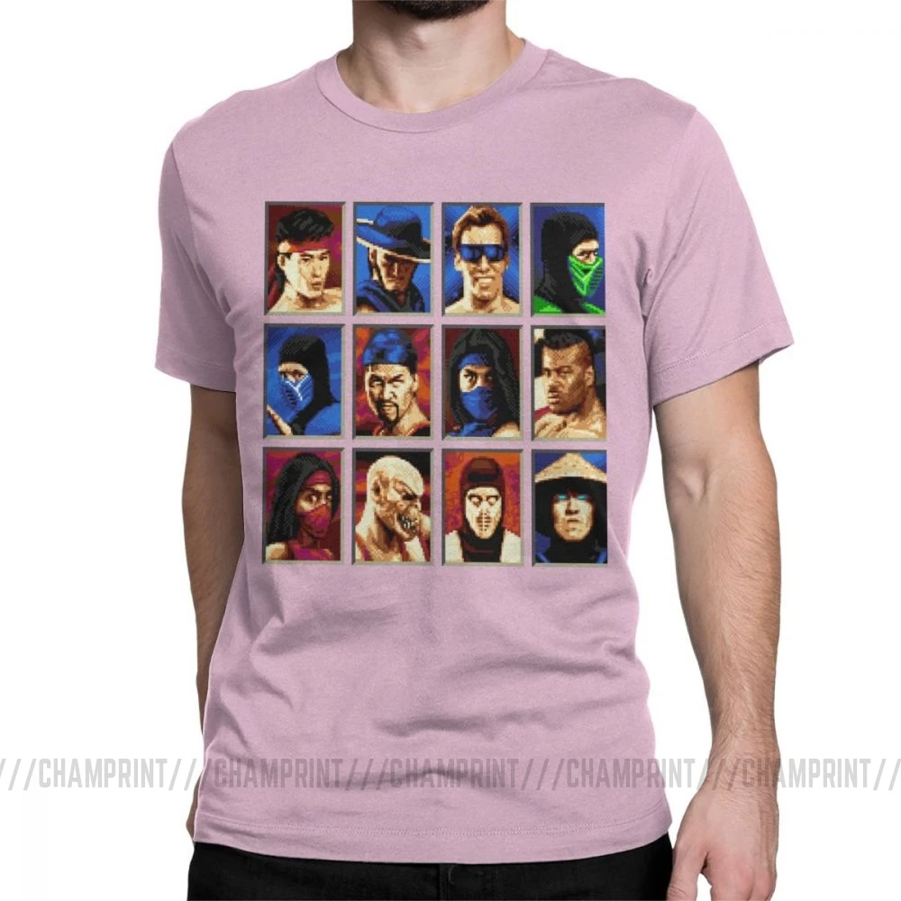 Винтажные футболки Mortal Kombat II Genesis Character выберите 16 Bit футболка Ретро геймер Коллаж футболки мужская хлопковая одежда для вечеринки - Цвет: Розовый