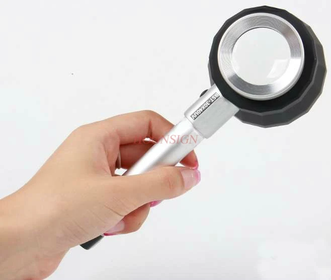 

Handheld magnifying glass 30 times with lamp led with scale measurement white light purple light banknote identification tool