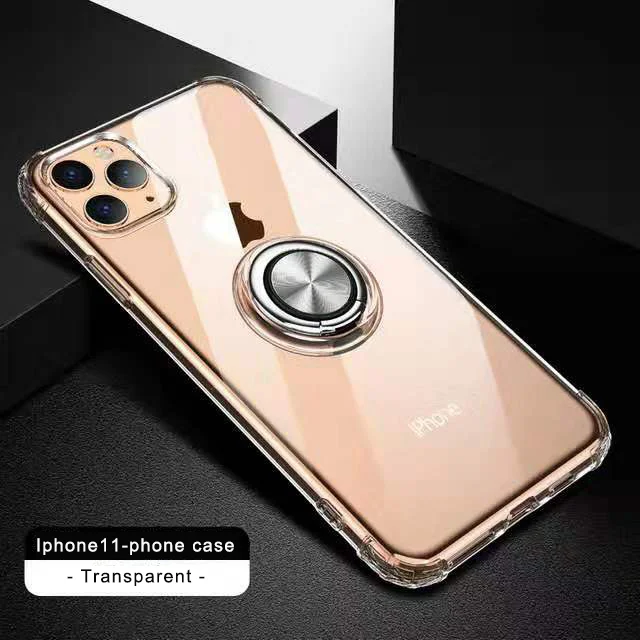 Прозрачный Чехол для iPhone 11, прозрачный Кристальный противоударный чехол с защитой от царапин, вращающееся на 360 ° кольцо, подставка для iPhone 11 Pro max - Цвет: Прозрачный