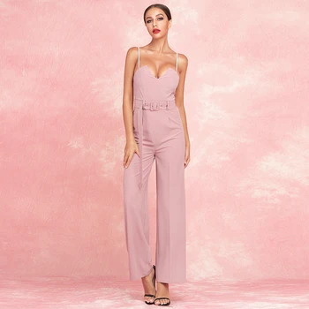 

Strapless V Neck Sleeveless Sashes Rompers Womens Jumpsuit Sexy Straight Bare Back Wide Leg Pants Solid Overalls