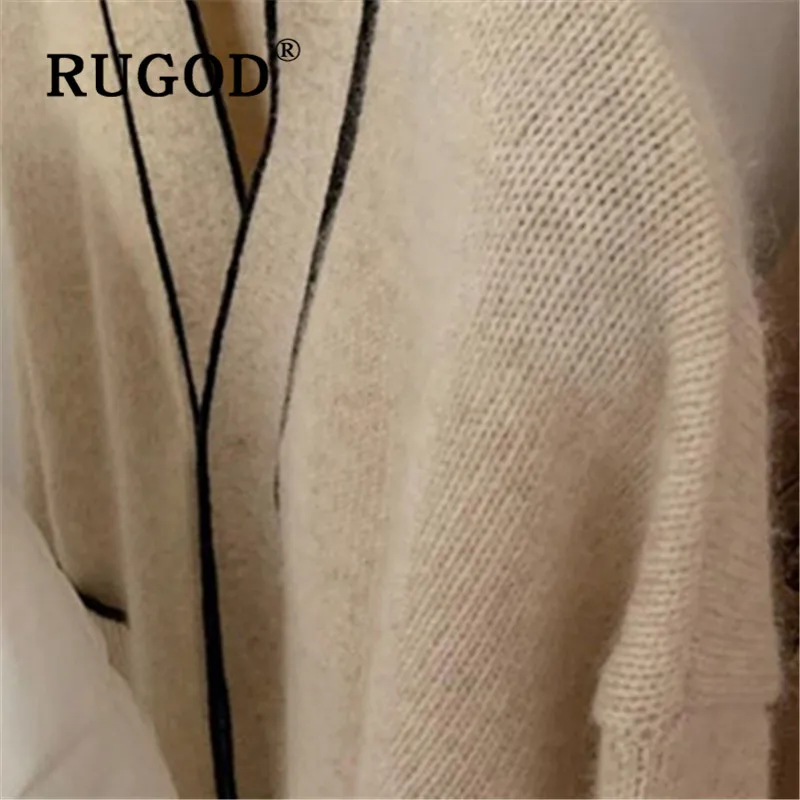 RUGOD, женский свитер, осень, французский стиль, однотонный, мягкий, трикотаж, v-образный вырез, специальный, однобортный, свободный, короткий свитер, кардиган