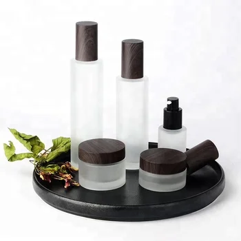

Dark bamboo cosmetic jars,natural cbd cream frosted glass jar and lids ,30g 50g facial serum skincare jar for cream wooden 100g