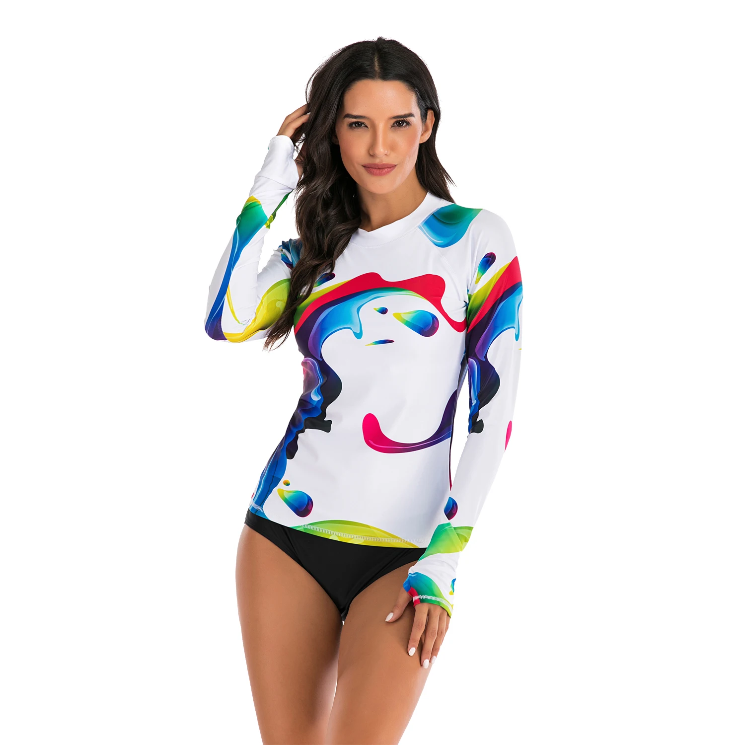 Женская быстросохнущая рубашка с принтом Rashguard длинными рукавами купальник для