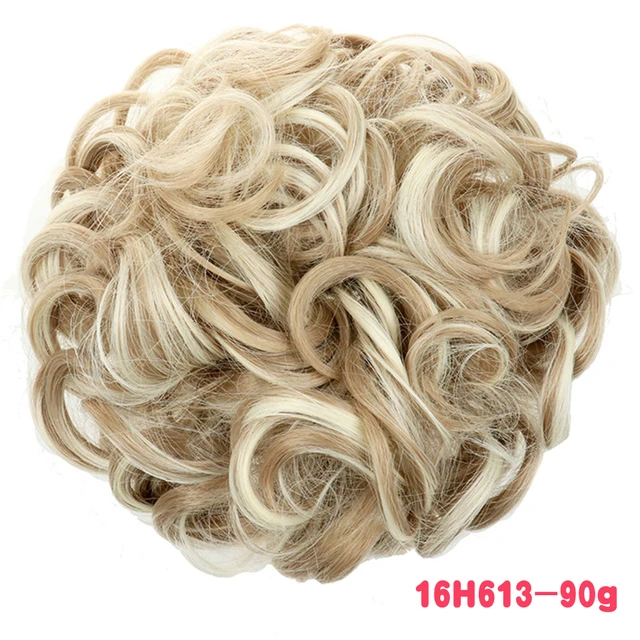 MERISIHAIR Synthetic Girls Curly Scrunchie Chignon With Rubber Band Brown Gray Hair Ring Wrap On Messy Bun Ponytails 90g-16h613