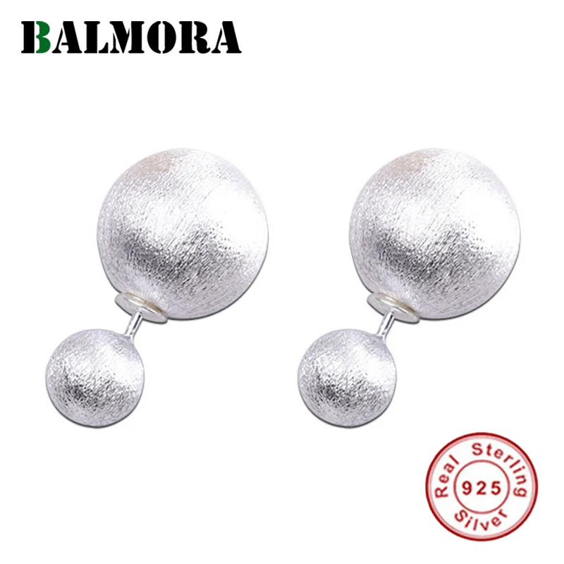 BALMORA 1 пара стерлингового серебра 925 двусторонний шар процесс рисования серьги гвоздики для женщин подарок Простые ретро ювелирные изделия Brincos